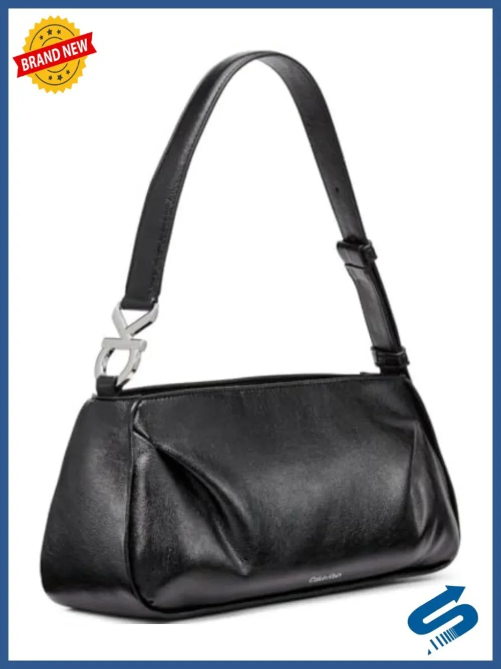 Vegan Leather Baguette Shoulder Bag with Interior Pockets